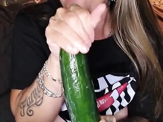 Naughtiest British GF gets stuffed with cucumber by Daddy