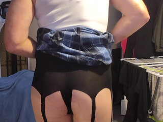 Holly in suspender pantyhose