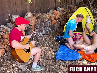Three Boys Freeusing the Hot Chick During Their Camping - Fuckanytime
