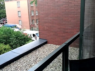 Squirting at hotel terrace