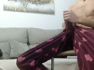 The Guy in the Hearts Pajamasshows You His Huge Cock and Gives You His Hot Semen