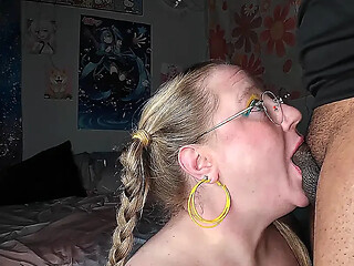 Sloppy deepthroat and messy facial for the librarian