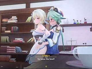 Yuri lesbo action in Mondstadt's night - Genshin Impact Sucrose x Lumine