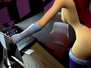 Starfire Spreads Her Legs in the Office