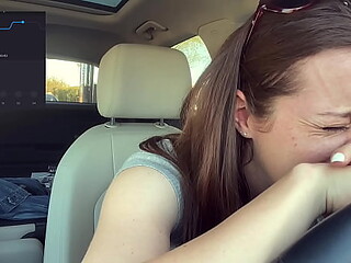 Tall solo girl jolts with a vibe at the Starbucks drive-thru in broad daylight