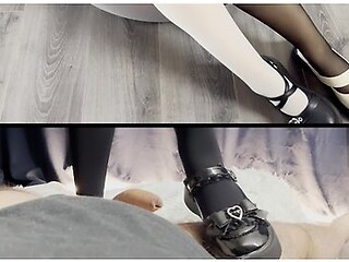 Footjob In Cute Shoes And Different Stockings