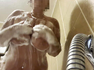 BBW Nude Shower. Soapy Tits & Cunt