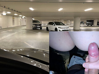 Risky Car Sex in Public Parking Garage - Started with Handjob, Ended Doggy!