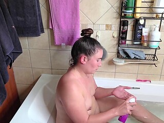 Browneyeddevil Shaves Hairy Body Perched on Bathtub Edge