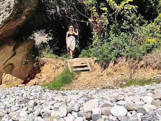 Amateur MILF Goddess Lena Naked Beach Masturbation with Big Natural Tits & Foot Fetish