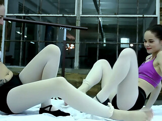 Slim Dancers Strip at the Ballet Barre - Tits Licked and Pussies Eaten on the Studio Mat
