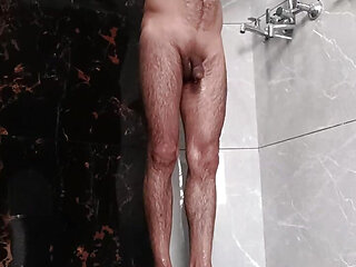 Desi indian man enjoy masterbation with sucking in bathroom with shower pakistani dad Arab daddy uncle european
