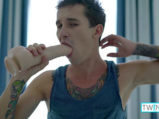 Lovely Tattooed Brunette Noah A Dildo Fucks His Ass Hole!