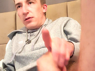 Teen messing with he's floppy big cock stretchy