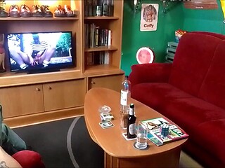 Lynn-Tonic: Skingirl with short hair and black stockings inserts a bottle in her pussy