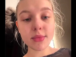 Wet and horny teen gives a deepthroat blowjob in the changing room