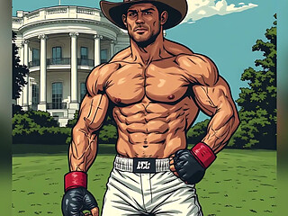Muscular Fighters at White House (ai Art)