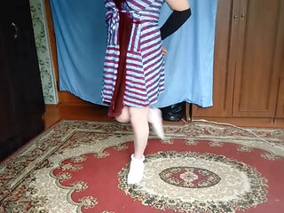 Lovely shemale standing in doorway with soft eyes
