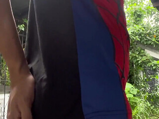 Asian Spiderman Cums on a Rainy Day