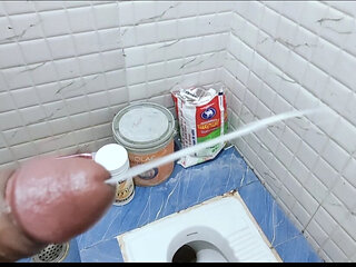 A young boy masterbate in toilet while his girlfriend not at home