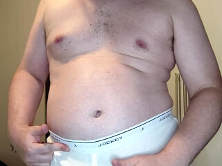 Verbal tease and cum in white Jockey Y-front full rise briefs