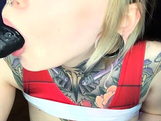 Amateur blonde toying pussy using cucumber