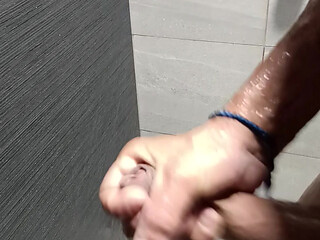 Handjob at work in the shower quickly