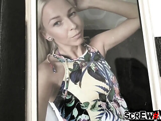 Hotty blonde with real tits takes a hard cock blasting