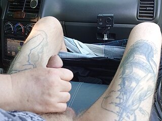 In the Car in the Parking Lot, My Stepmom Jerks off My Dick Until I Cum