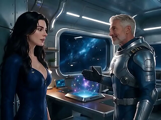 Starship Blue-Eyed Girl Railed by Pilot &amp_ Grey-Bearded Captain Until Warriors Storm the shower [AI]