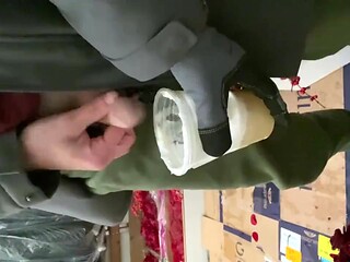 Male moans as he pisses in female boss's coffee cup in a truck