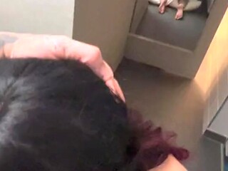 Goth GF gives sloppy blowjobs and sprays all over his massive cock