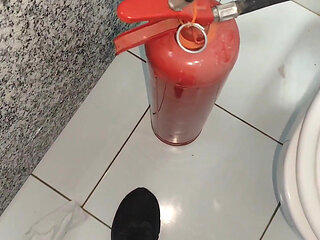 Cooling the Boy's Dick with the Fire Extinguisher.