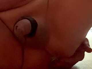 Huge toy in males ass
