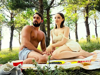 Polly Yang gives sloppy blowjob and gets fucked in the woods