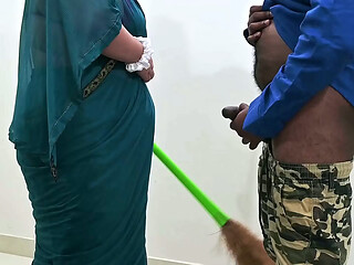 Jerking dick infront of maid and getting handjob