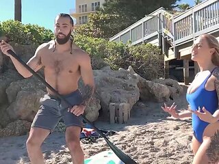 Blonde with a paddle gets fucked in an interesting spot