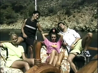 Anal fuck orgy with sexy vintage MILFS outdoor, on the yacht