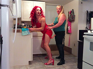 Red Dress Sissy Dominated by Woman