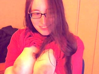 Busty curly brunette with big boobs fucks on couch