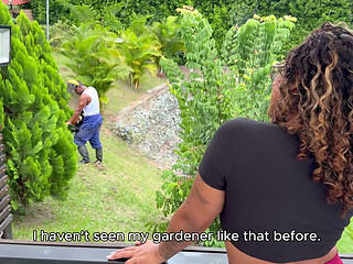 Big Ass Ebony Babe Banging Her Big Black Cock Gardener in Public!