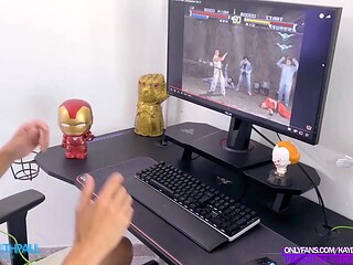 Nerdy guy fantasizes about banging two smoking-hot pornstars in a steamy