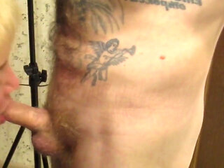 Mother-in-law sucks and jerks off my cock while extracting nectar