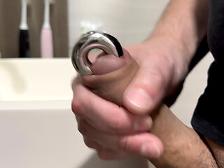 Pierced cock cumming