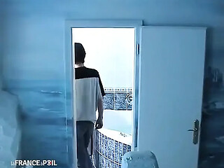 Pretty brunette gets blown away with delight
