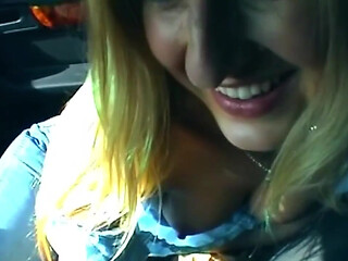 Blonde Sucks Cock and Shows Wet Pussy in Car