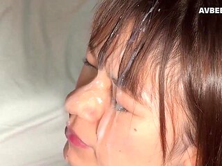 9 facials in a row, sperm is slutty! Its dry and tidy! Nozomi is a beautiful woman in a micro bikini service with blowjob and deep throat while still having her face covered in semen.