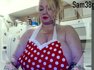 Horny big boobed fat chubby busty blonde