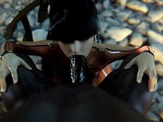 Eve Deepthroating BBC, Chun-li Deepthroating a Hard Cock While Mai Sucks on His Balls