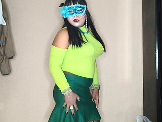 Crossdresser in Green Skirt